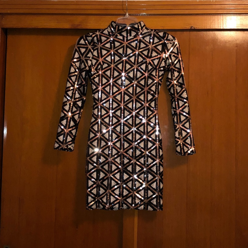 Waking up in Vegas Rose Gold & White Sequin Dress